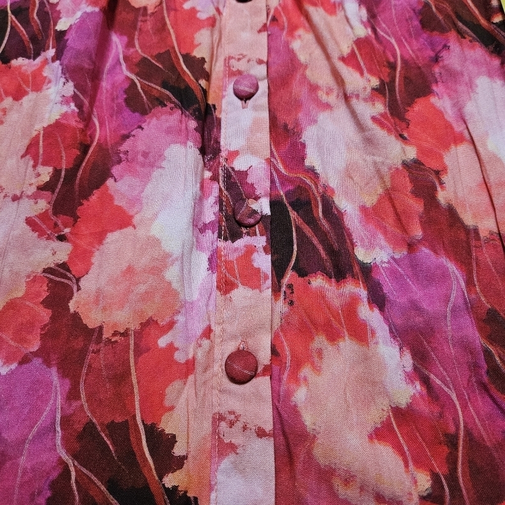 Lemoncurve Sz L Floral Coastal Tiered Flowy Maxi Button DownDress Quater Sleeve - Picture 14 of 16